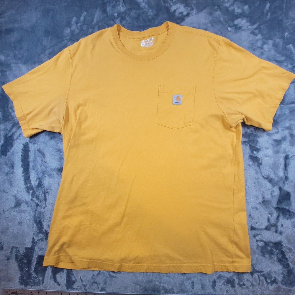 Carhartt‎ Men XL Loose Fit Pocket T-Shirt Mustard Yellow Heavyweight Cotton Tee